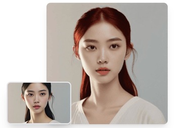 AI photo color editing demo - change hair color, eye color, clothing color with AI, showing before and after comparison